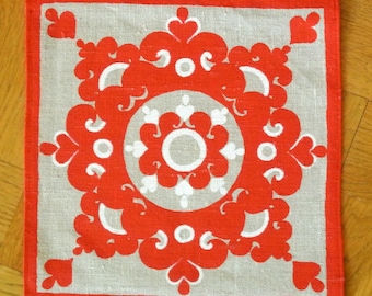 Swedish Vintage 1970s Printed Linen Design Tablet Tablecloth With