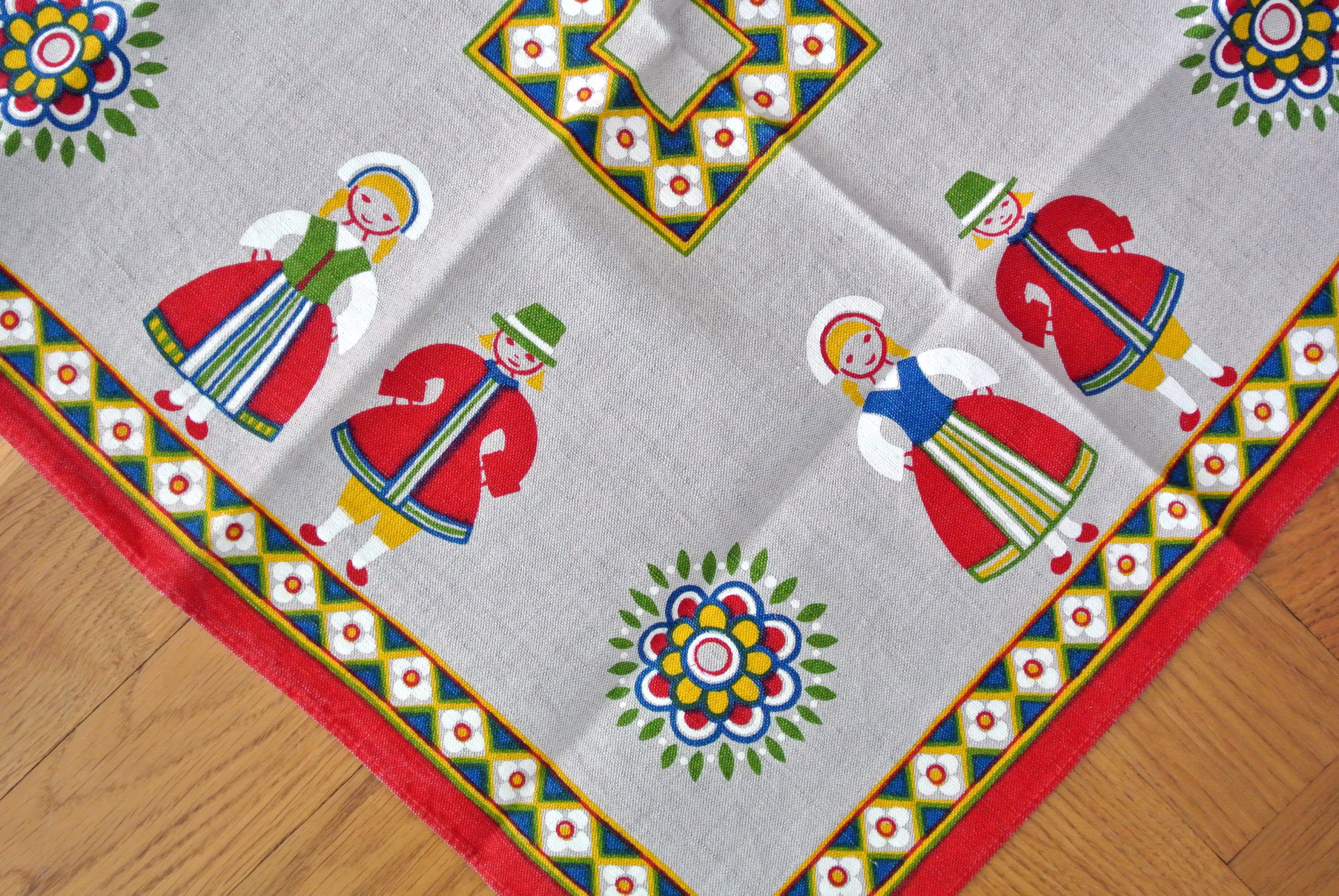 Swedish Retro Vintage 1970s Larger Printed Light Beige Design