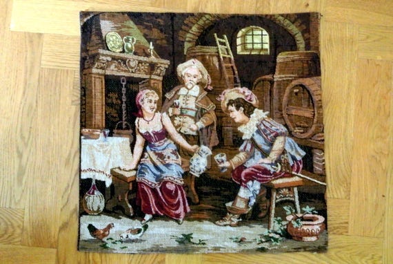 Panneau d'aiguilles gobelin tapisserie toile vintage point de croix - France