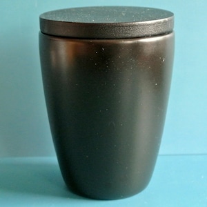 Swedish vintage 1990s marked Höganäs black ceramic jar with black wood lock
