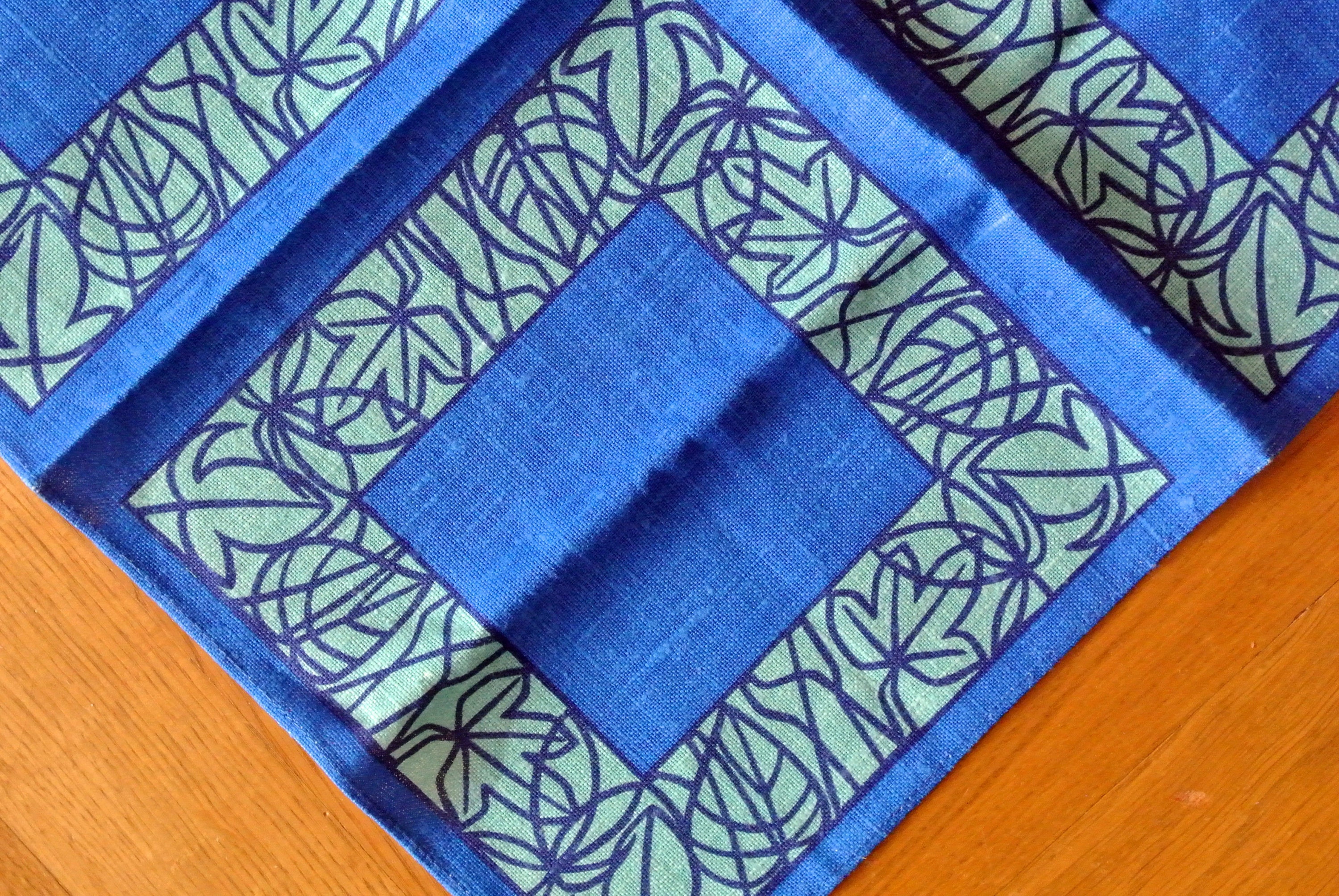 Vintage 1970s Swedish Linen Tablecloth: Turquoise Blue