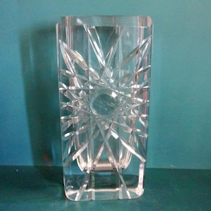 RARE MAGNIFFICENT higher vintage 1950s Sweden Skruf glass-factory handcut/ grinded full lead crystal clear glass Bengt Edenfalk design vase