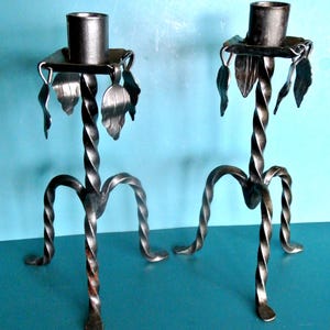 Vintage Swedish Iron Candleholders: 1960s Handmade Blacksmith Decor image 2
