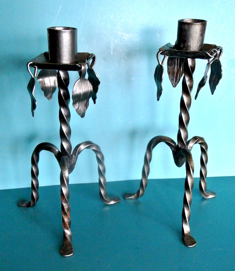 Vintage Swedish Iron Candleholders: 1960s Handmade Blacksmith Decor image 2