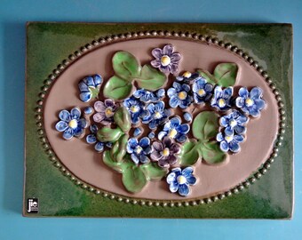 Vintage Swedish Ceramic Wall Plaque: Anemone Flower Design by Aimo