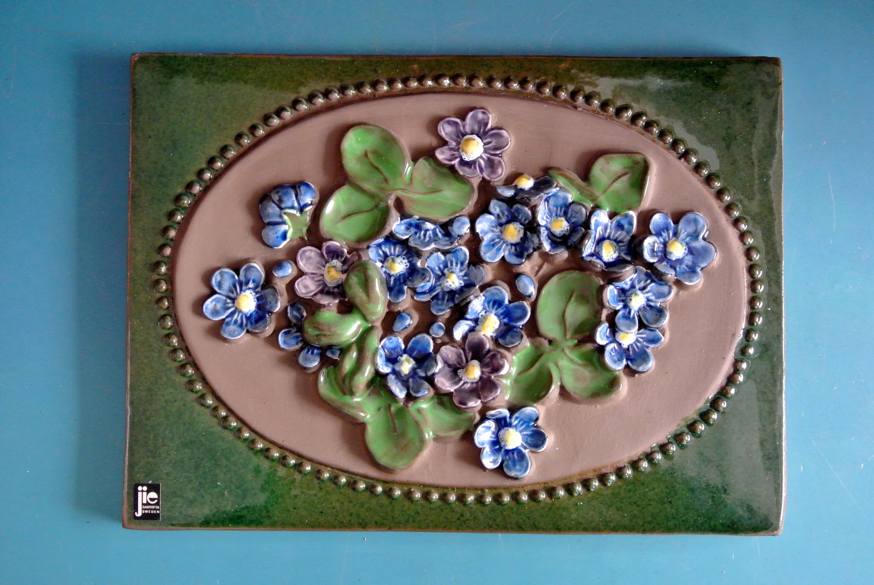 Vintage Swedish Ceramic Wall Plaque: Anemone Flower Design by Aimo