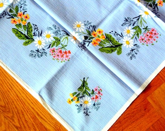 Vintage 1950s Swedish Cotton Tablecloth: Multicolor Floral Print