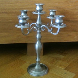 LARGE Swedish vintage 1970s gray pewter metal candelaber candleholder for 5 large candles