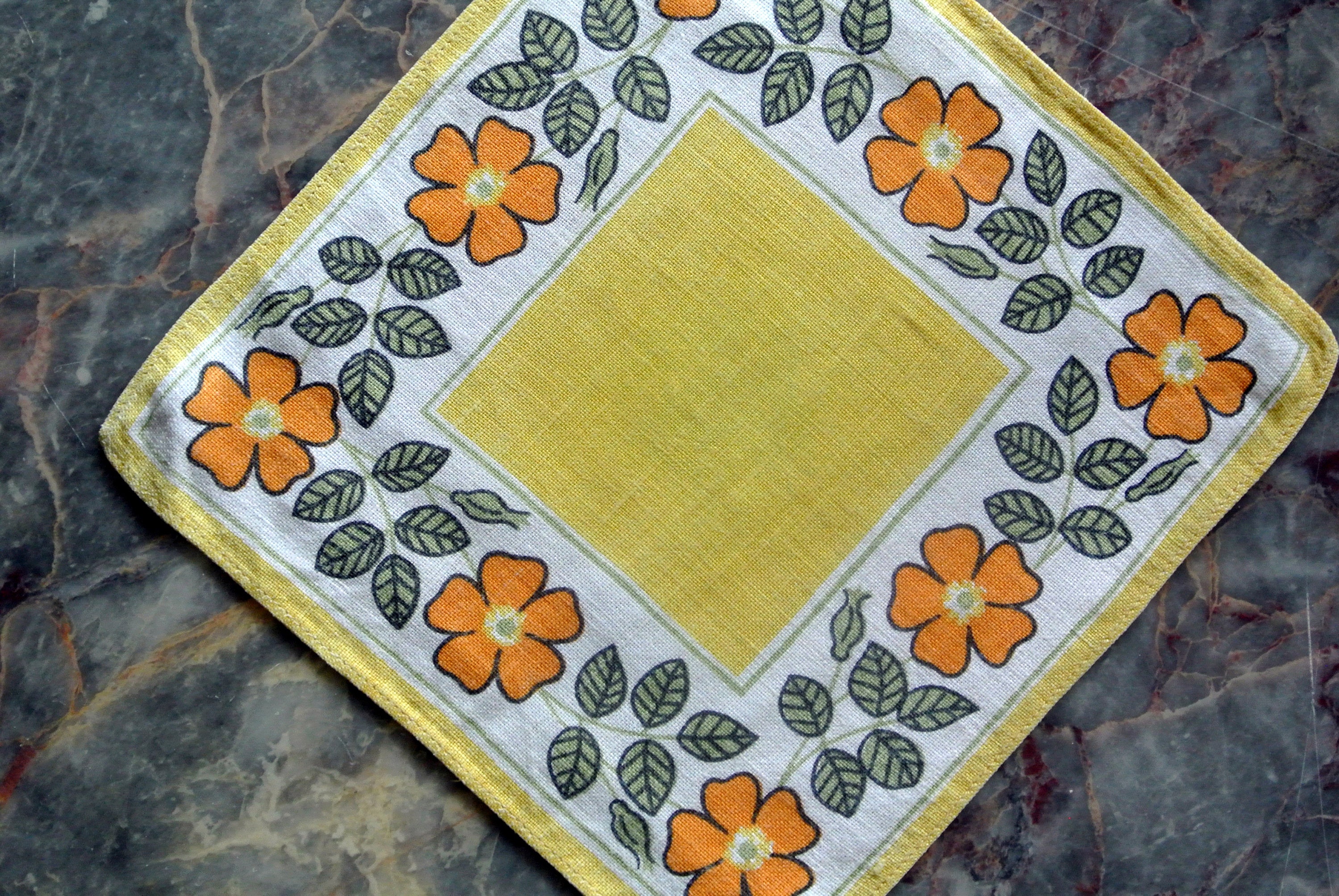 Vintage Swedish Linen Tablecloth: 1950s Floral Print (8.75 X 9