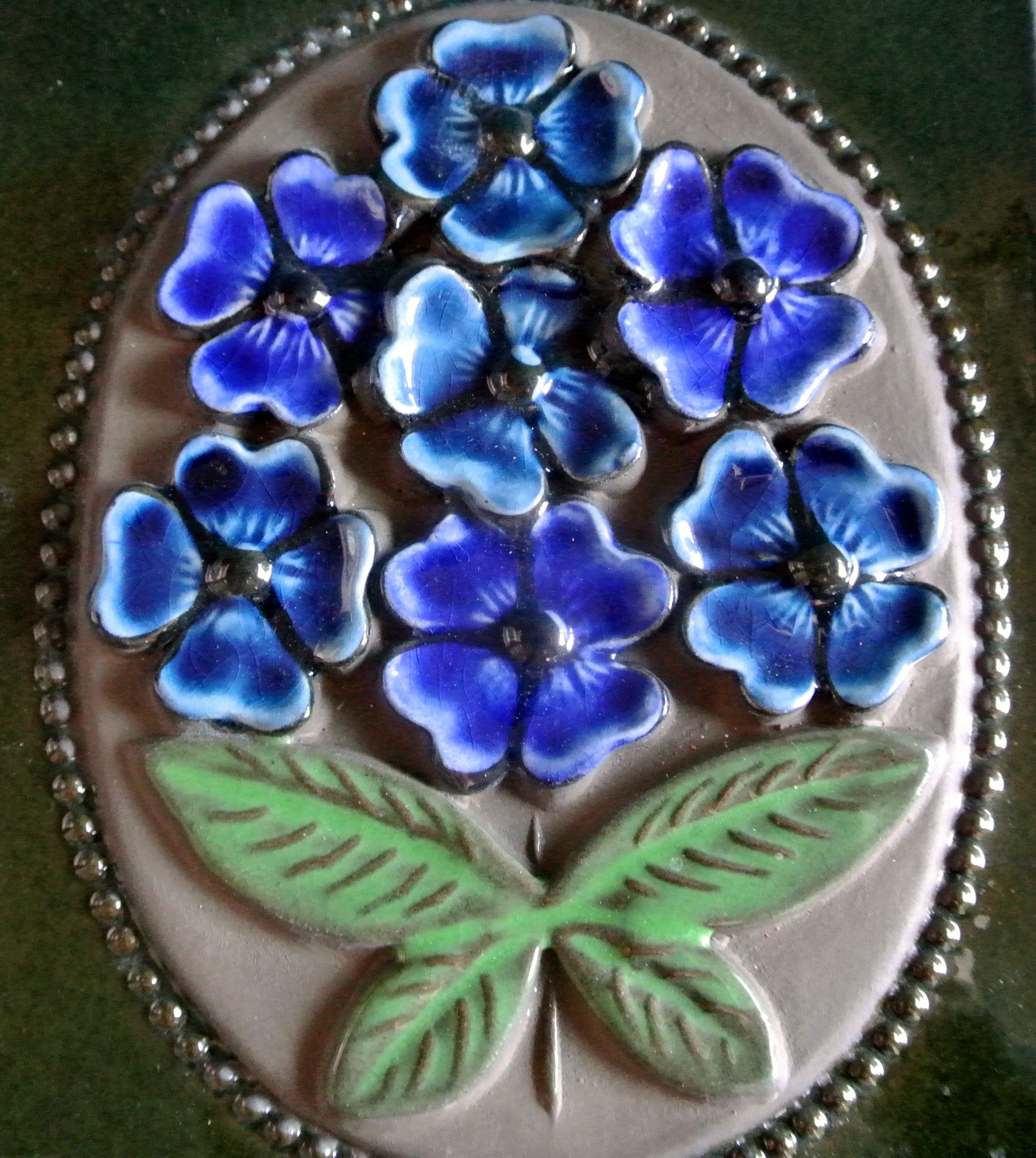 Vintage 1960s Jie Gantofta Ceramic Wall Plaque: Blue Flower Design