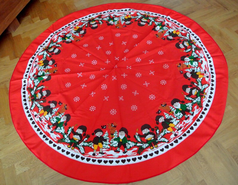 LARGE Vintage 1980s Round Cotton Christmas Tablecloth With Etsy Australia