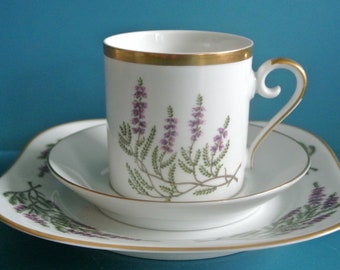 Vintage Hackefors Porcelain Coffee Cup with Plate: Swedish Heather Decor