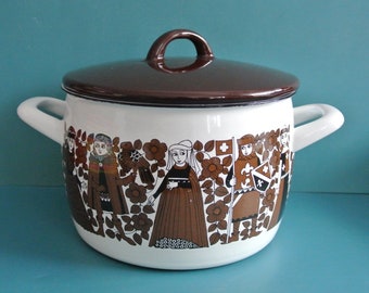Finland vintage 1960s Kaj Franck Finel/ Esteri Tomula ARABIA RITARI KNIGHT white/ brown ironware/ enamel 3 litre coocking pot pan casserole