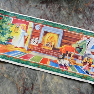 Vintage 1950s svedese piccola carta multicolore stampata inutilizzata Natale Babbo Natale / bambino casa interiore motivo appendere