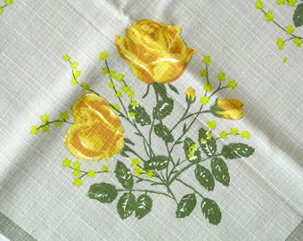 Vintage 1950s schwedische Baumwolle Tischdecke: Gelbe Rose