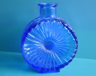 Finland vintage 1960s Riihimäen LASI Oy Helena Tynell design clear blue sun bottle/ vase, still with tag