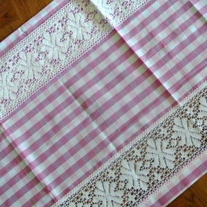 Vintage 70er Jahre Volant aus Baumwolle mit Spitzenborte