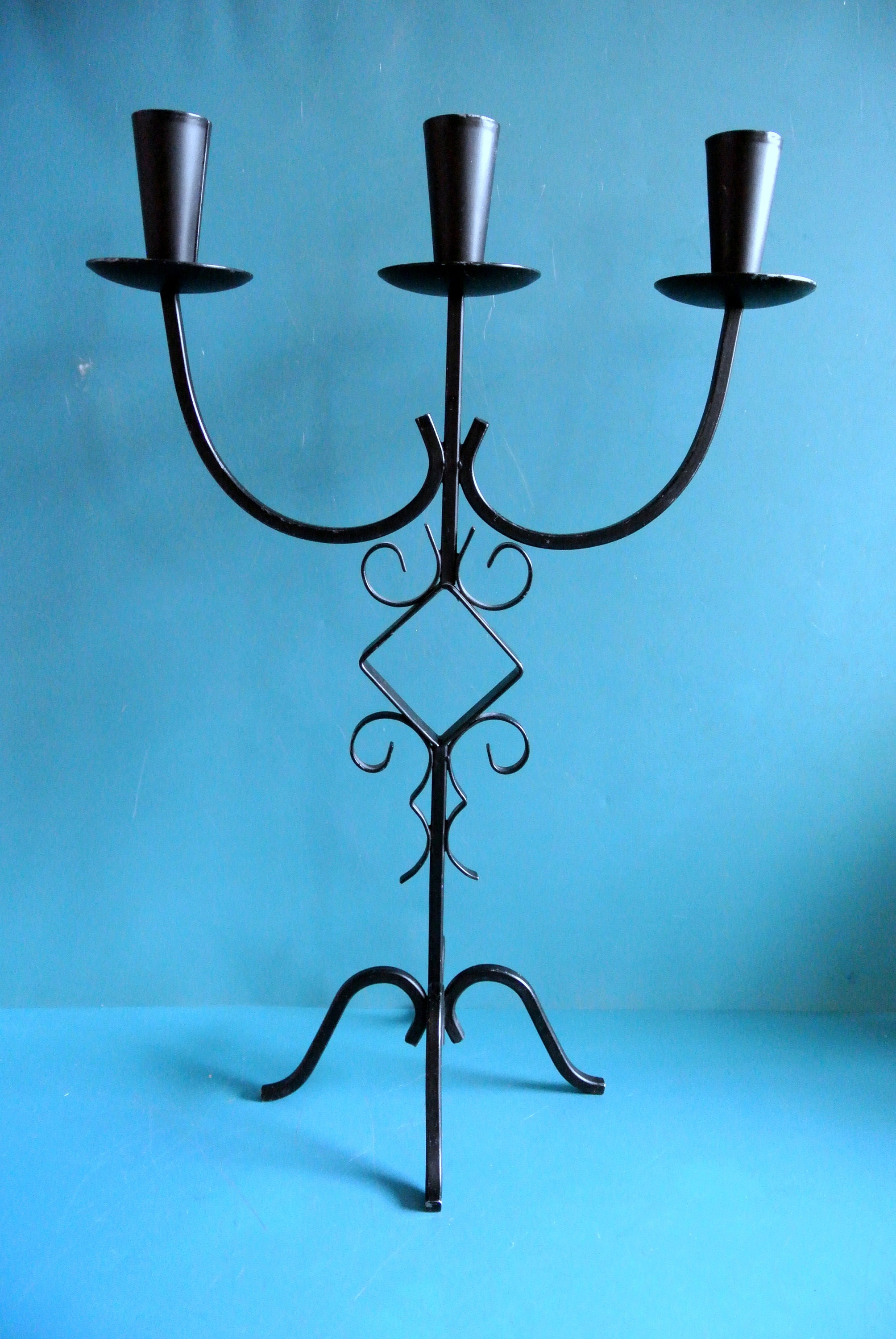Swedish Vintage 1980s HANDMADE Black Iron/ Metal Candleholder for