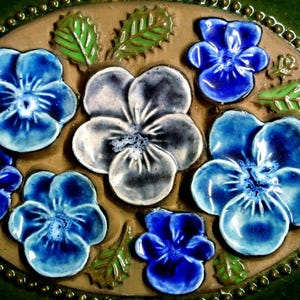 Vintage 1960s Swedish Ceramic Wall Plaque: Blue Flower Design