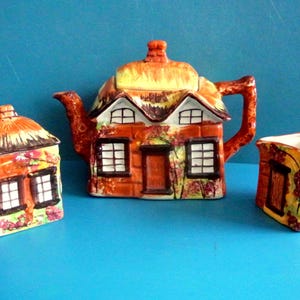 Ensemble de théière Cottage Price Bros Majolica vintage : peint à la main en Angleterre
