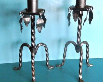 Vintage Swedish Iron Candleholders: 1960s Handmade Blacksmith Decor