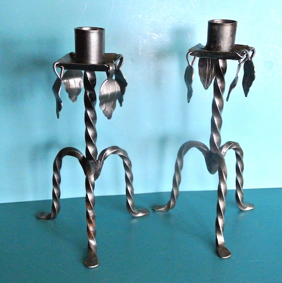 Vintage Swedish Iron Candleholders: 1960s Handmade Blacksmith Decor