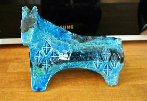 Vintage Bitossi Rimini Blue Ceramic Horse Figurine - Aldo Londi