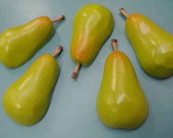 Lot of 5 unusual very natural looking vintage 1970s handmade wood pear halfes for decoration