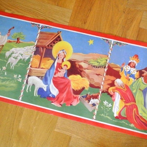 Swedish vintage 1940-50s traditional multicolor Christmas birth of Jesus motive PAPER wall-hanging