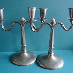 Vintage Swedish Pewter Candleholders: Handmade 1940s L&L Svenskt Tenn Pair
