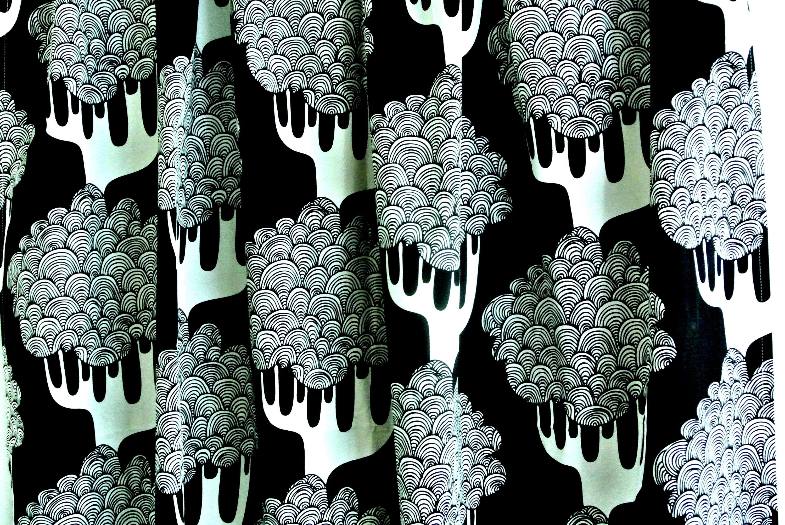 Vintage IKEA KAJSAMIA Curtains: Black & White Cotton Canvas, Emma