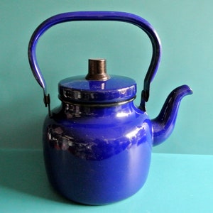 Vintage Sweden Swedish Kockums cobalt blue enamel tea-pot/ coffe-pot kettle with handle