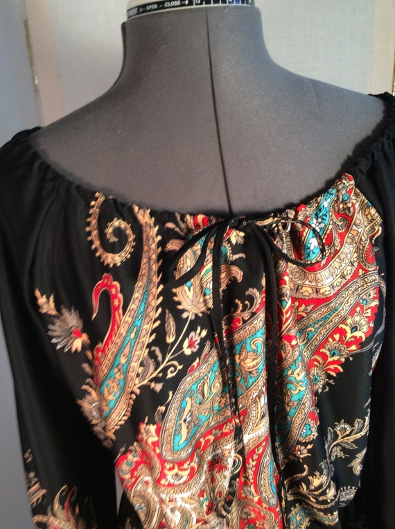 1970 Blouse Medium Vintage boho floral paisley pe… - image 2