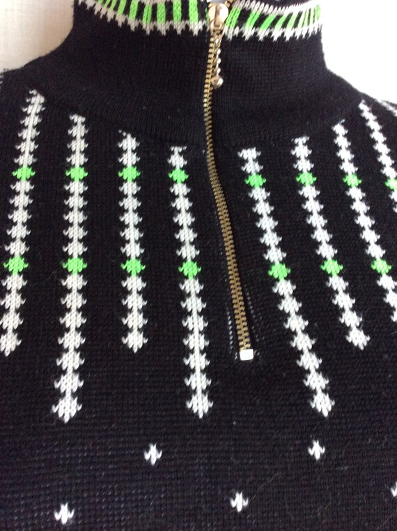 Vintage ski sweater size small retro 80s neon gre… - image 4
