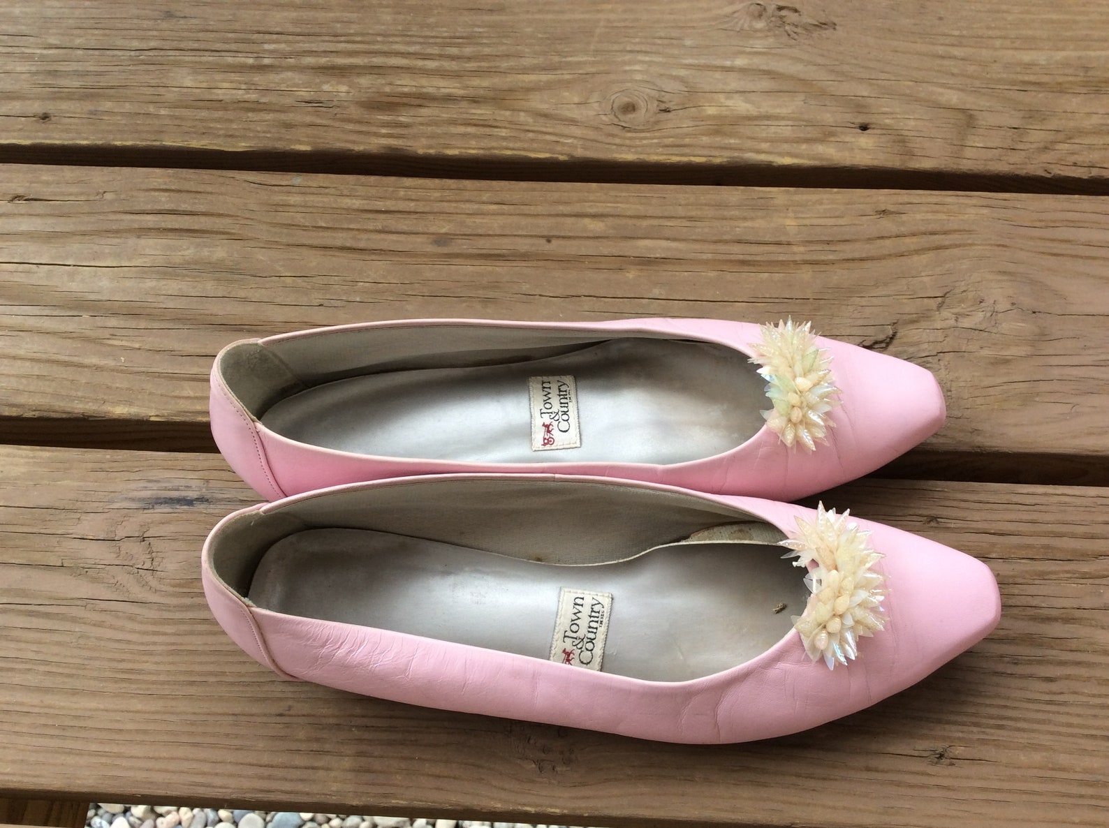 flat pink leather ballet shoes size 9.5 retro wedding flats pastel funky town country