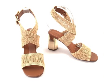 Robert Clergerie Heels Sandals shoes Paris woven jute mirror heels size 7.5 US 37.5 EU