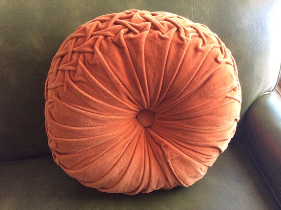 Mcm 50s Orange Velvet Round Sofa Pillow Retro 1950s 60s Mod Etsy
