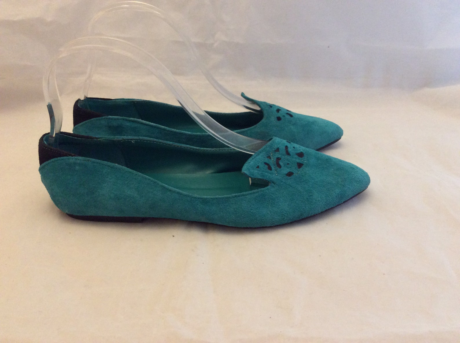 funky cut leather blue flats 80s ballet pointy by wildcard teal size 9 punk ook rare