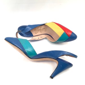 Color block pumps Johansen Leather shoes Multi Color Vintage Size 7.5 New Old Stock image 2