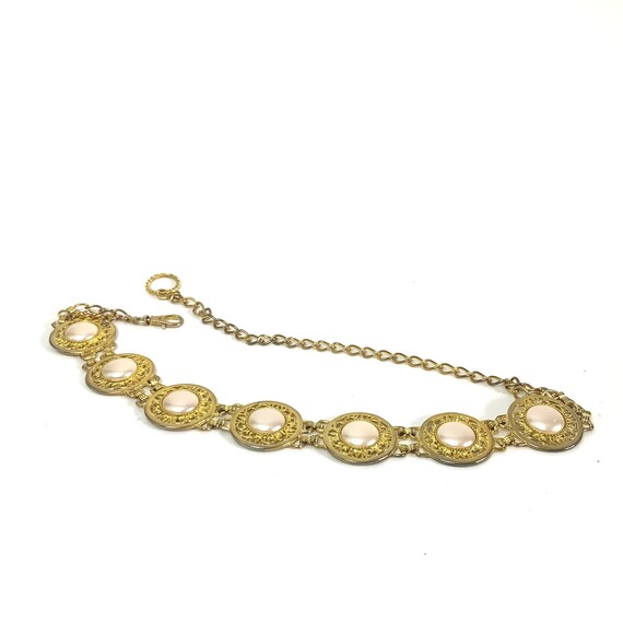 Harwill NY Vintage gold belt faux pearls medallio… - image 8
