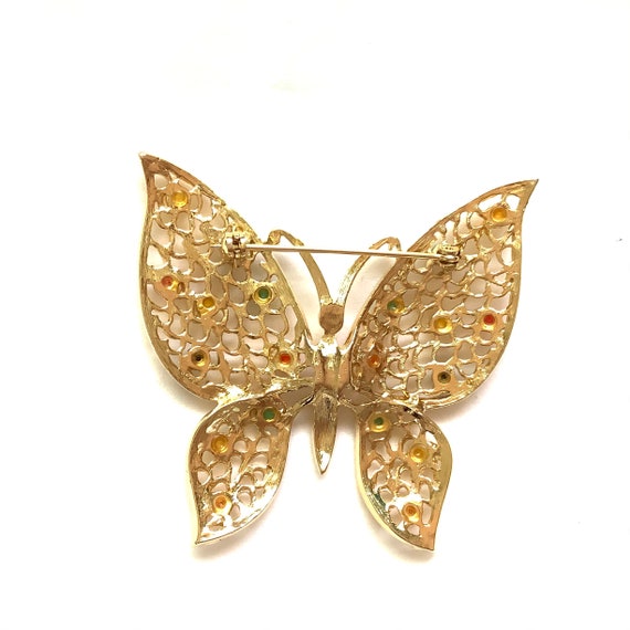 Vintage butterfly pin large size retro funky gold… - image 3