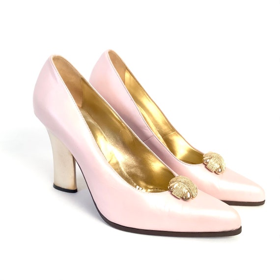 Vintage Casadei pastel pink gold metal heels 80s … - image 6