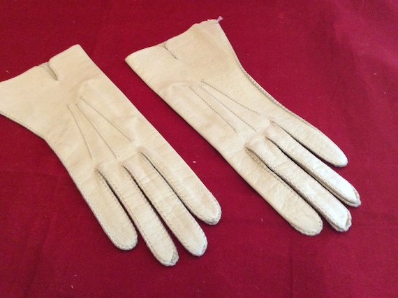 Vintage leather gloves size 6.5 washable retro sm… - image 1