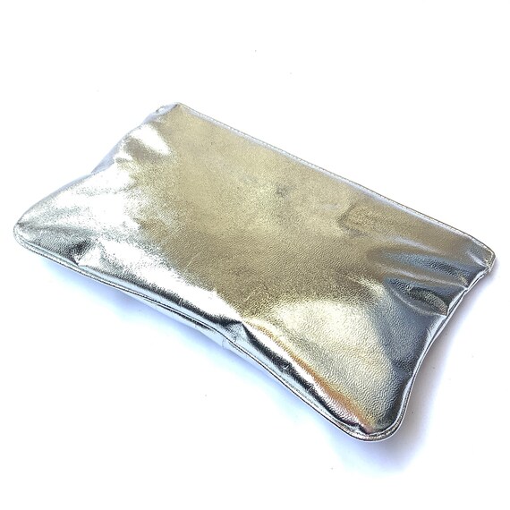 Vintage shoulder bag clutch metallic matte silver… - image 2