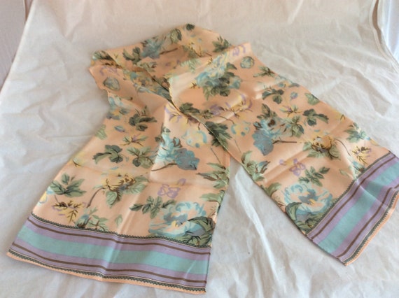 Vintage rectangular silk scarf floral pastel colo… - image 2