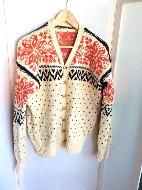 Vintage hand knitted wool cardigan sweater 50s 60s