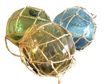 Vintage Fishing Floats Glass Balls Coastal Nautical Decor Hand Blown Trio