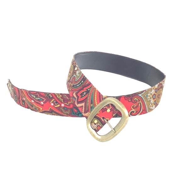 Vintage paisley jewel tone fabric belt 1960 1950 … - image 10