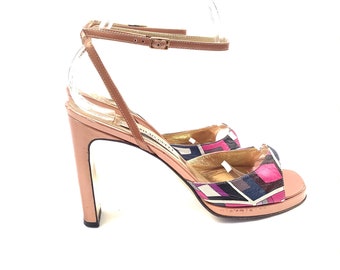 Emilio Pucci Heels size 8 US 38 EU 1990s vintage gold strappy shoes heeled sandals