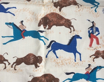 Vintage cowboy western barkcloth southwestern fabric southwest pillow remnants crafting